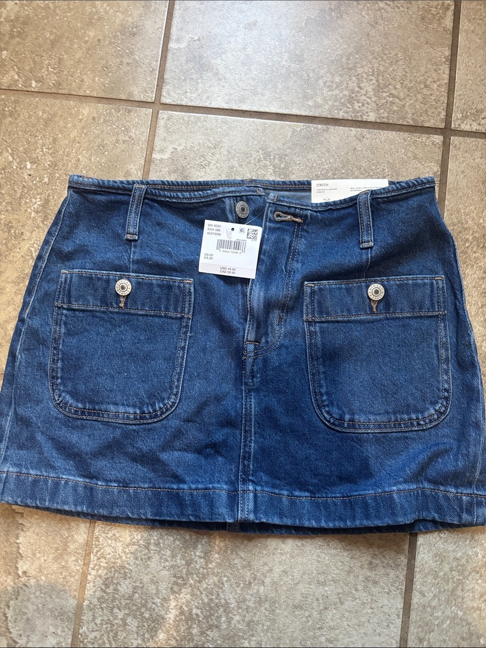 American Eagle Outfitters Blue Denim Mini Skirt with Front Patch Pockets